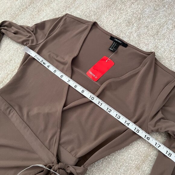 NWT Forever 21 Boho Summer Wrap Long Sleeve Dress S Taupe - Picture 6 of 11